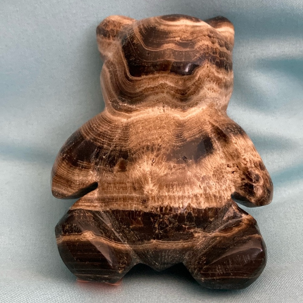 Chocolate Calcite Teddy Bear. NWOT 4” Tall x 3” Wide. Brown and beiges.